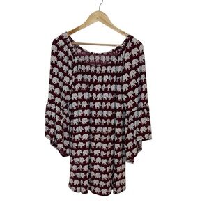 Elephant Top, Burgundy, Cream, peasant Boho, 1X
